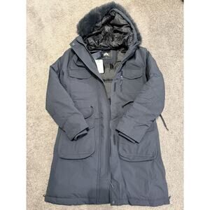 NWT Women’s Small Black Fur Trimmed Puffer Coat Long Adjustable Removable